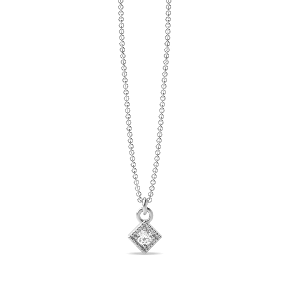 Tiny square prong setting round diamond solitaire pendant
