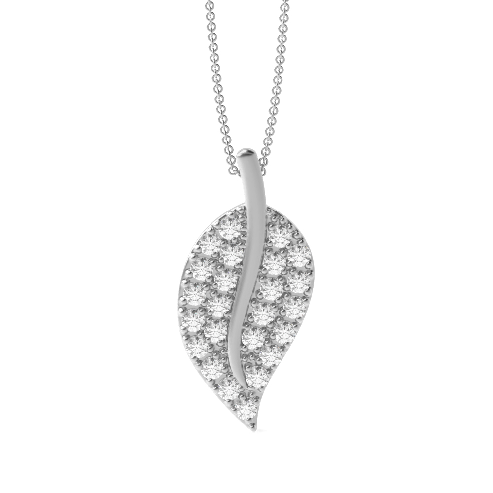 prong setting leaf design round diamond pendants