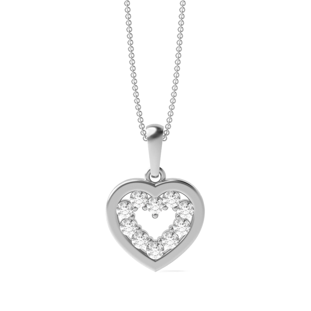 prong setting heart design round diamond pendants
