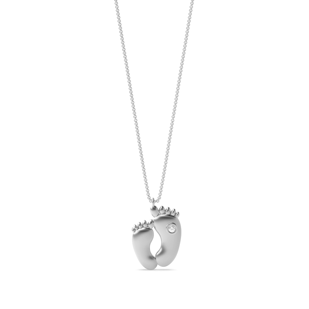 bezel setting round diamond baby feet pendant necklace