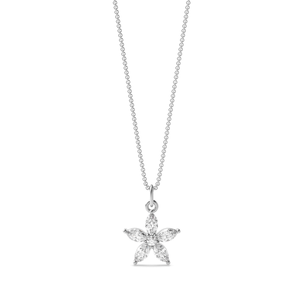 prong setting marquise and round diamond flower shape pendant