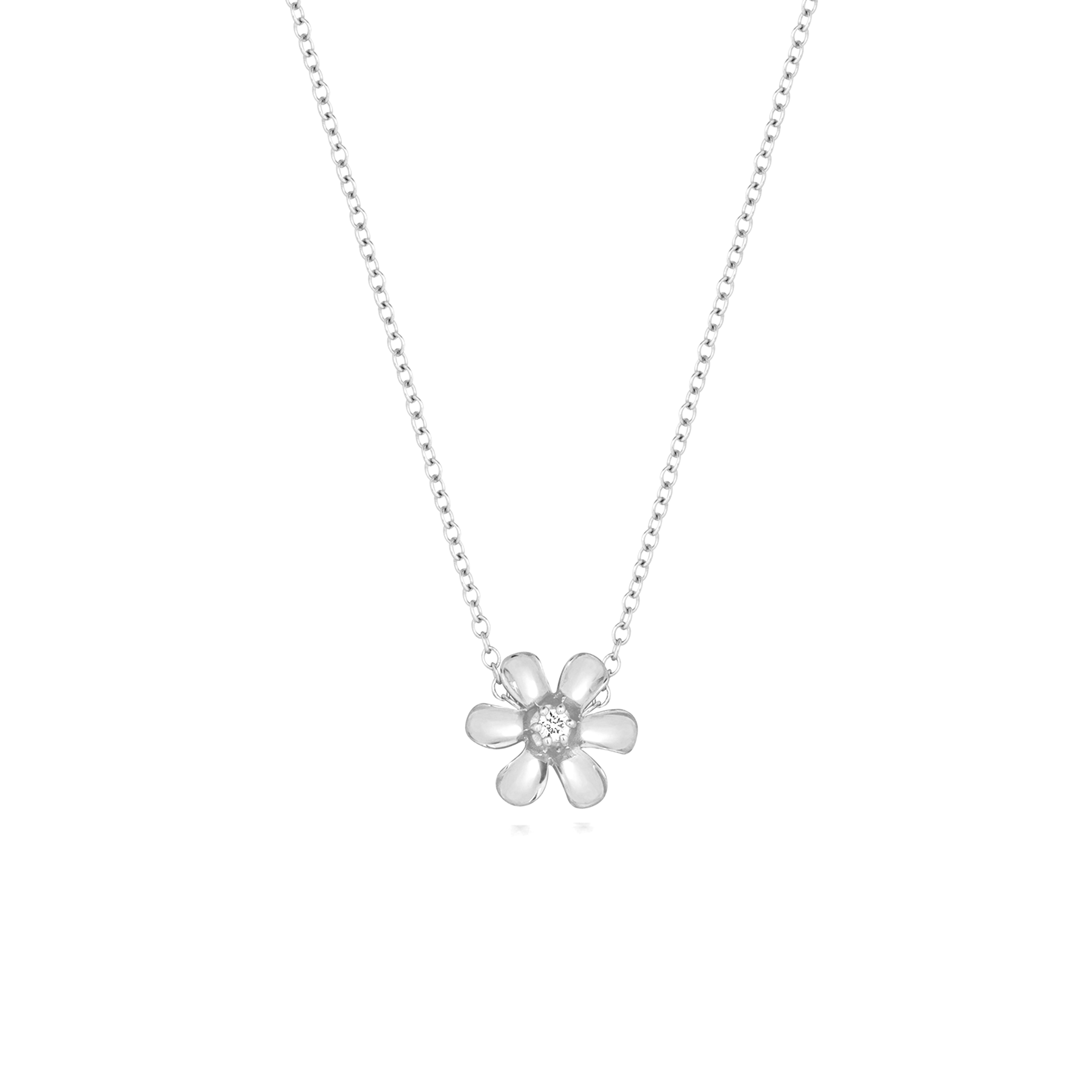 prong setting flower design round diamond necklace