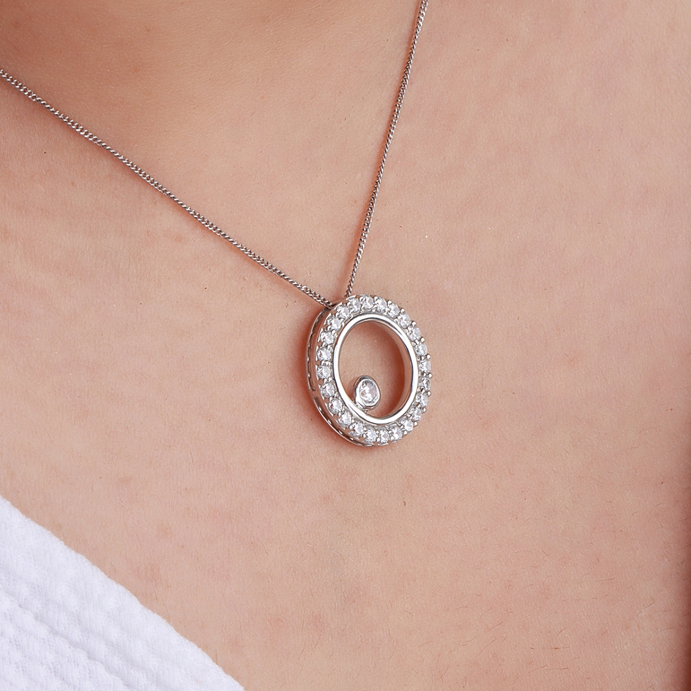 Bezel Setting Round Designer Glow Circle Pendant Necklace