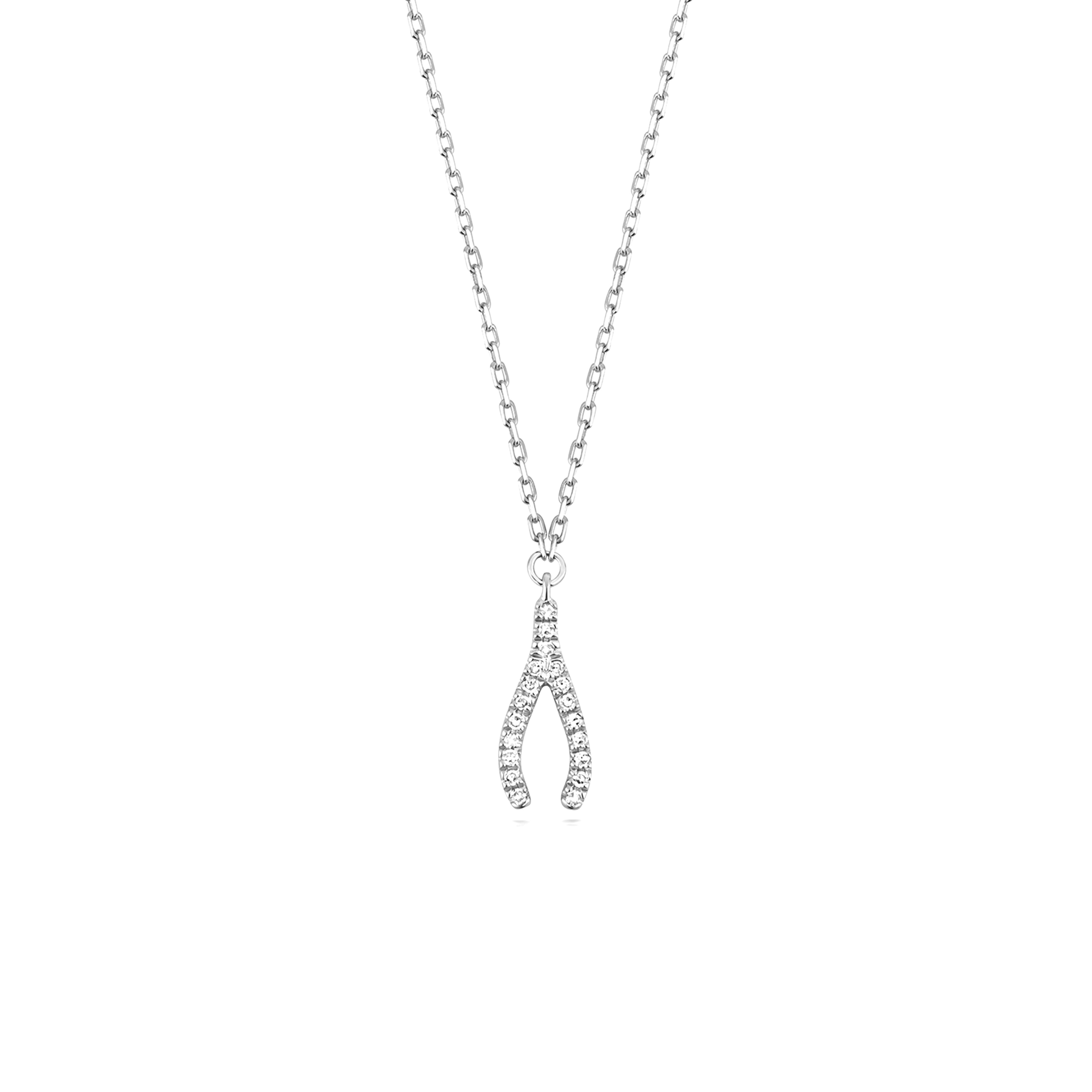 prong setting wishbone styled round diamond necklace pendant