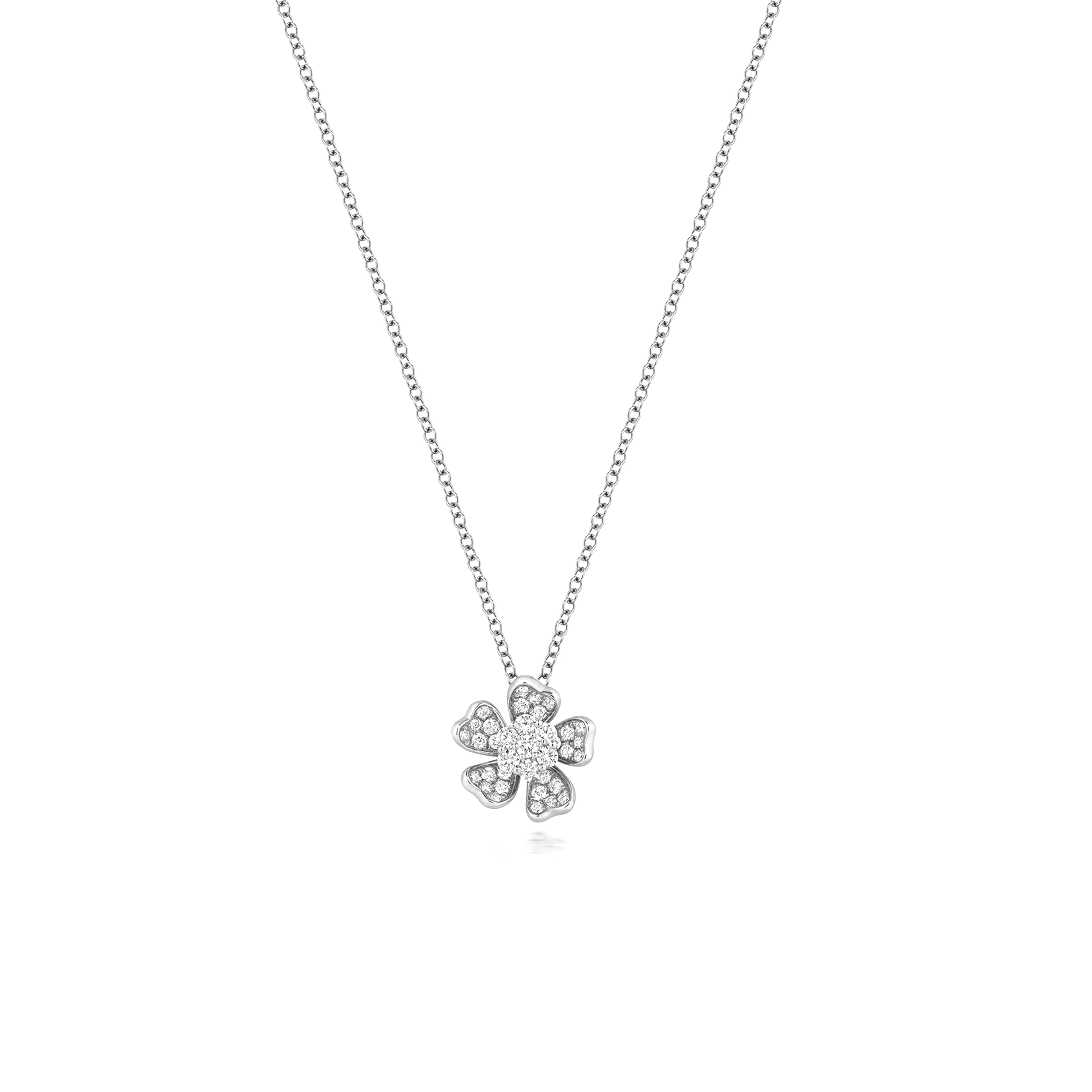 pave and prong setting flower design round diamond pendant