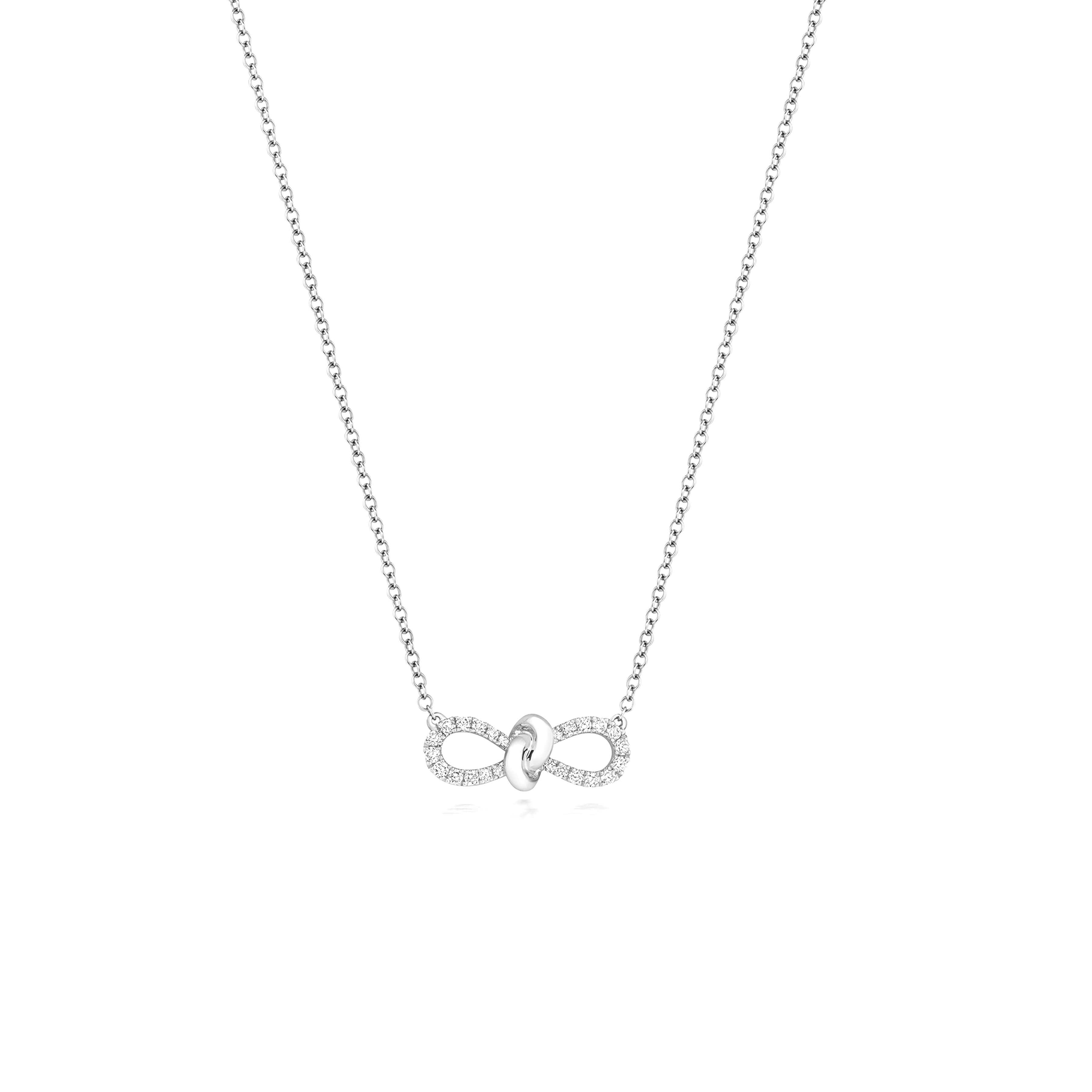 Prong Setting Bow Style Love Knot Round Diamond Necklace