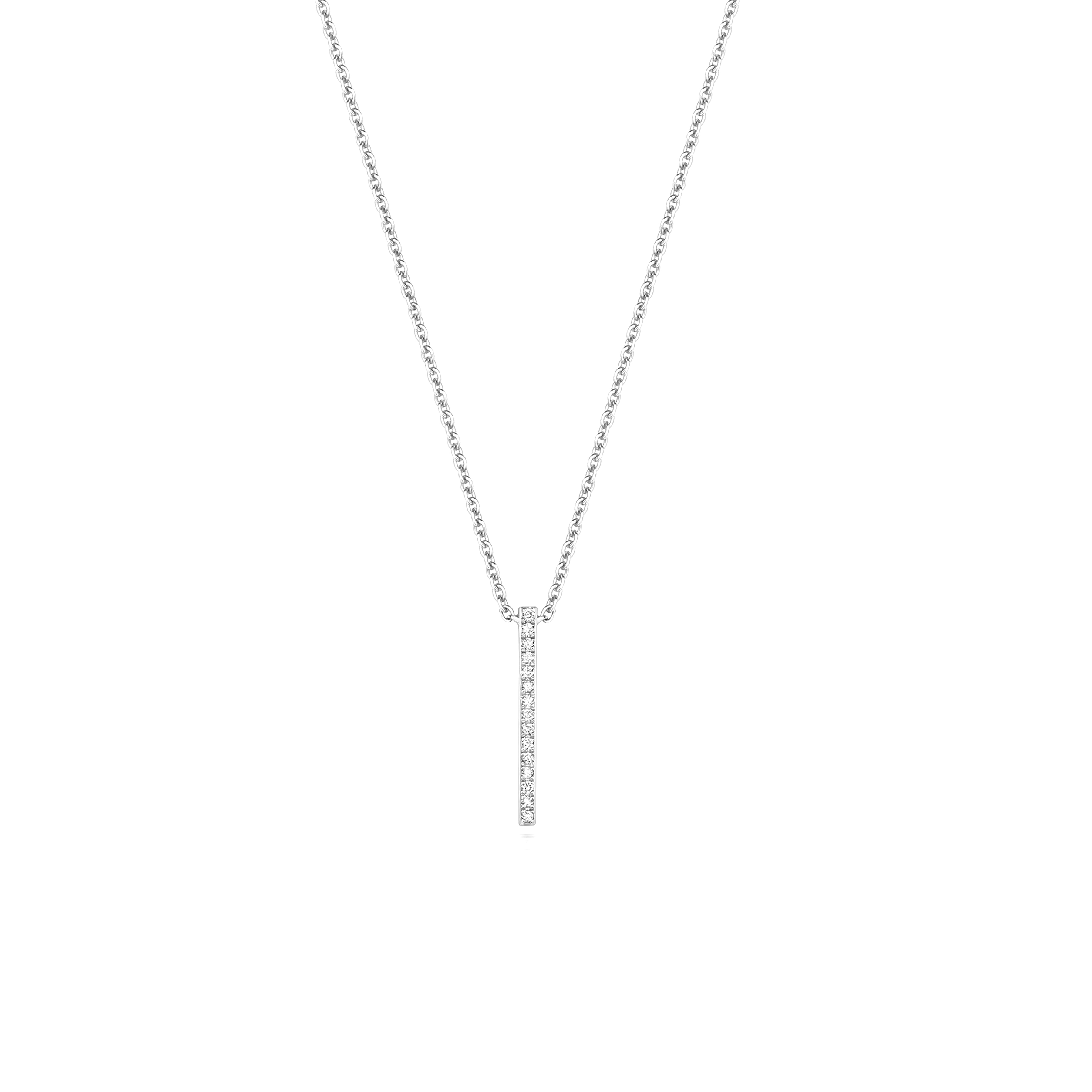 pave setting vertical bar round diamond necklace