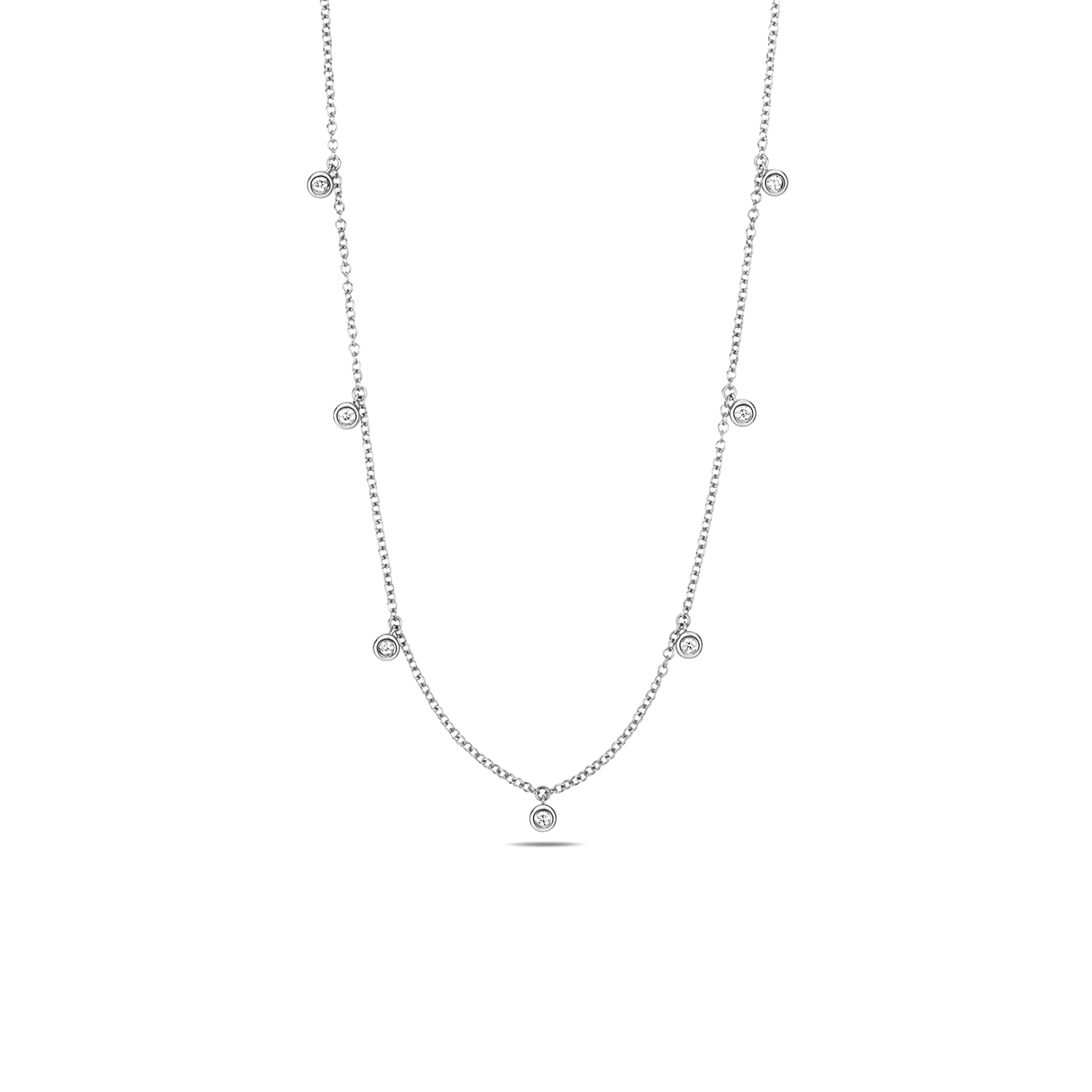 bezel setting circle shaped round diamond necklace