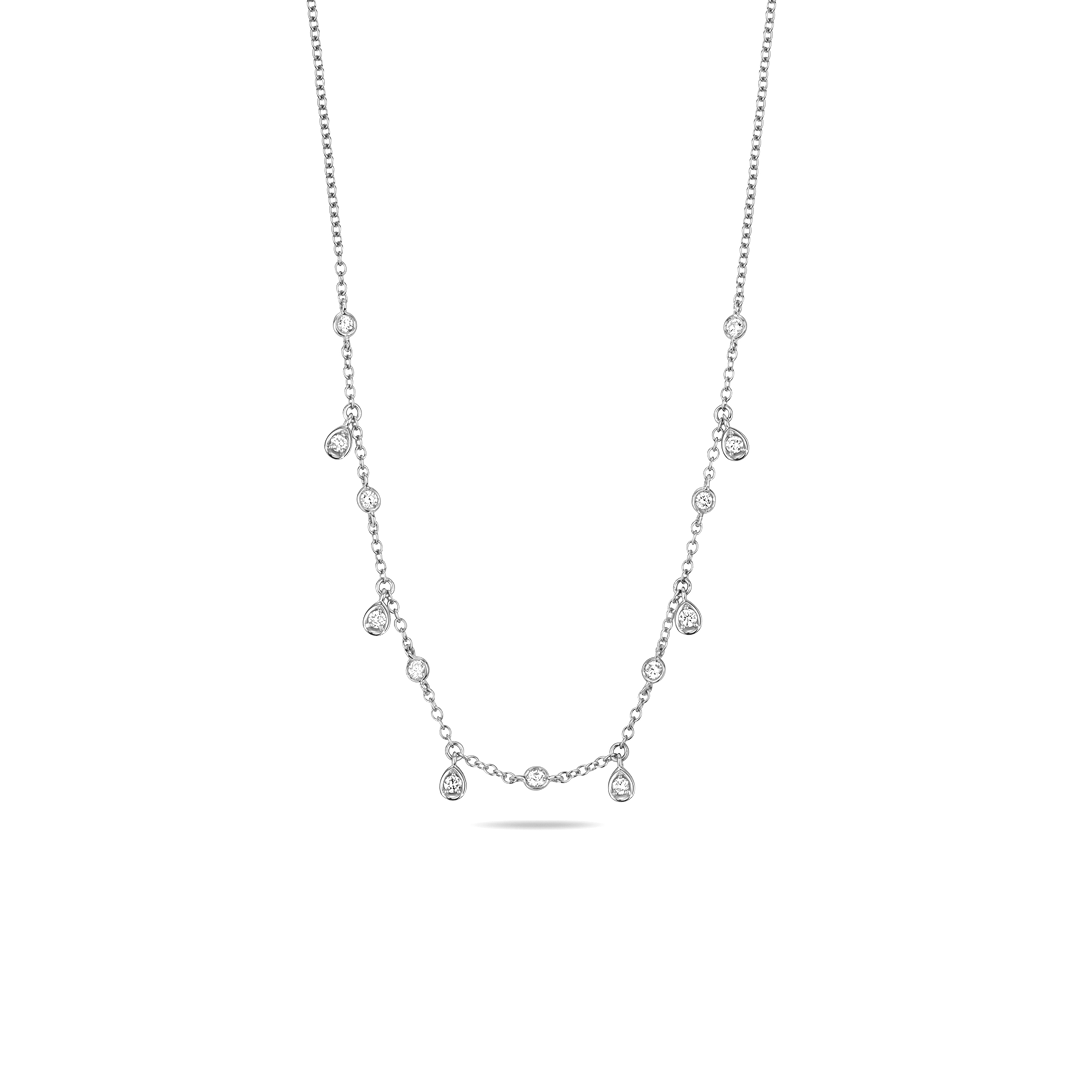 pave setting pear shaped round diamond necklace