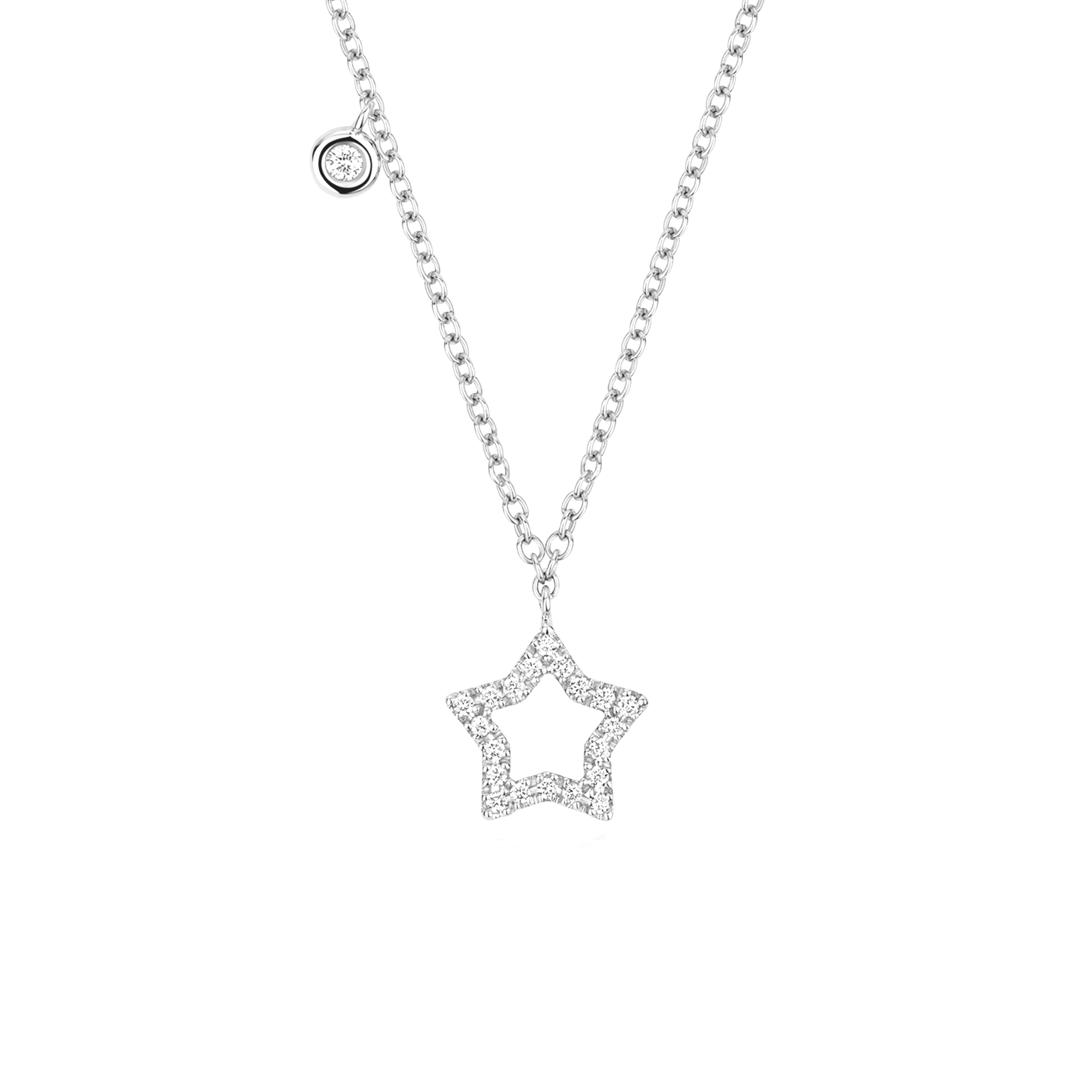 prong setting star shaped round diamond pendant