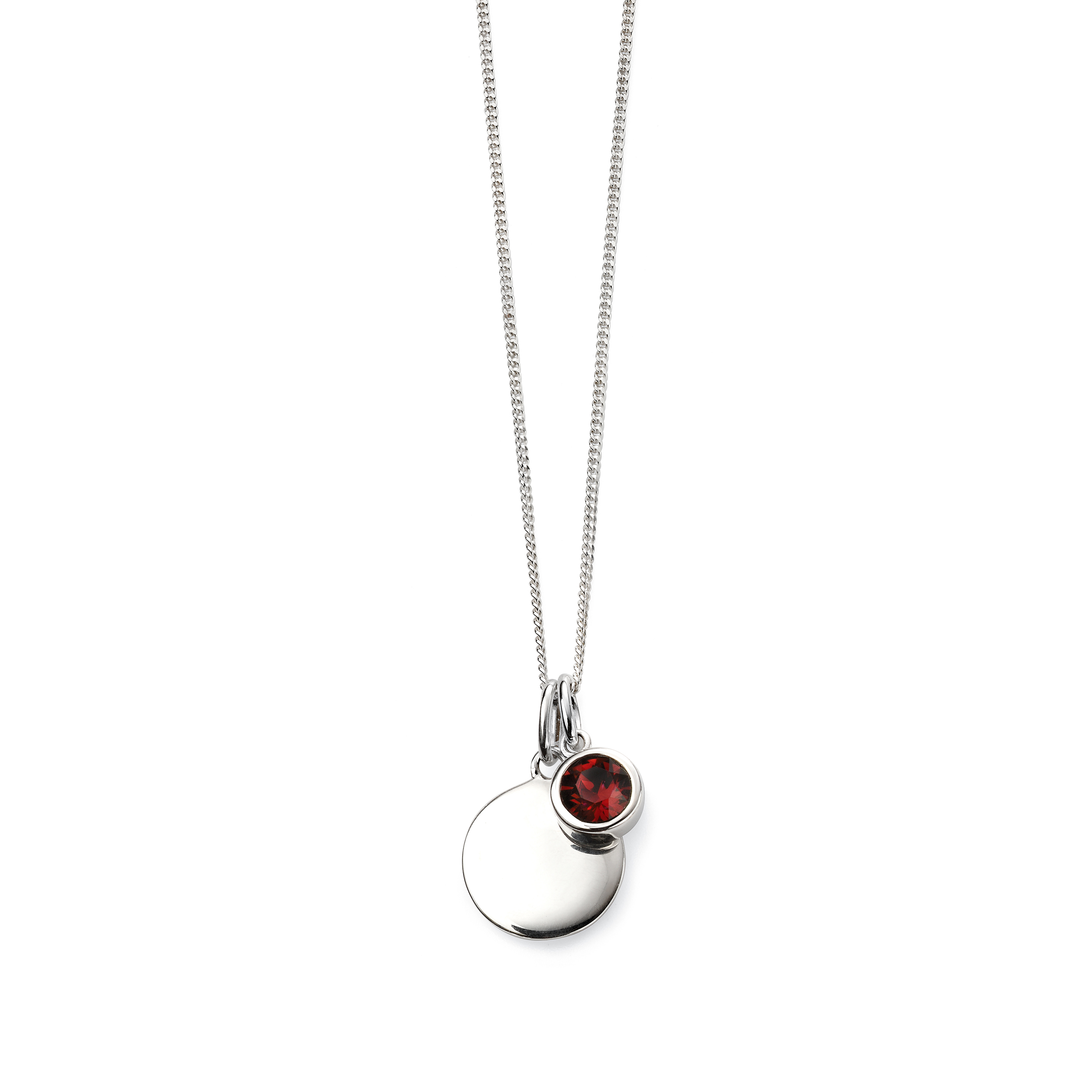 bezel setting round shape garnet with birthstone disc pendant
