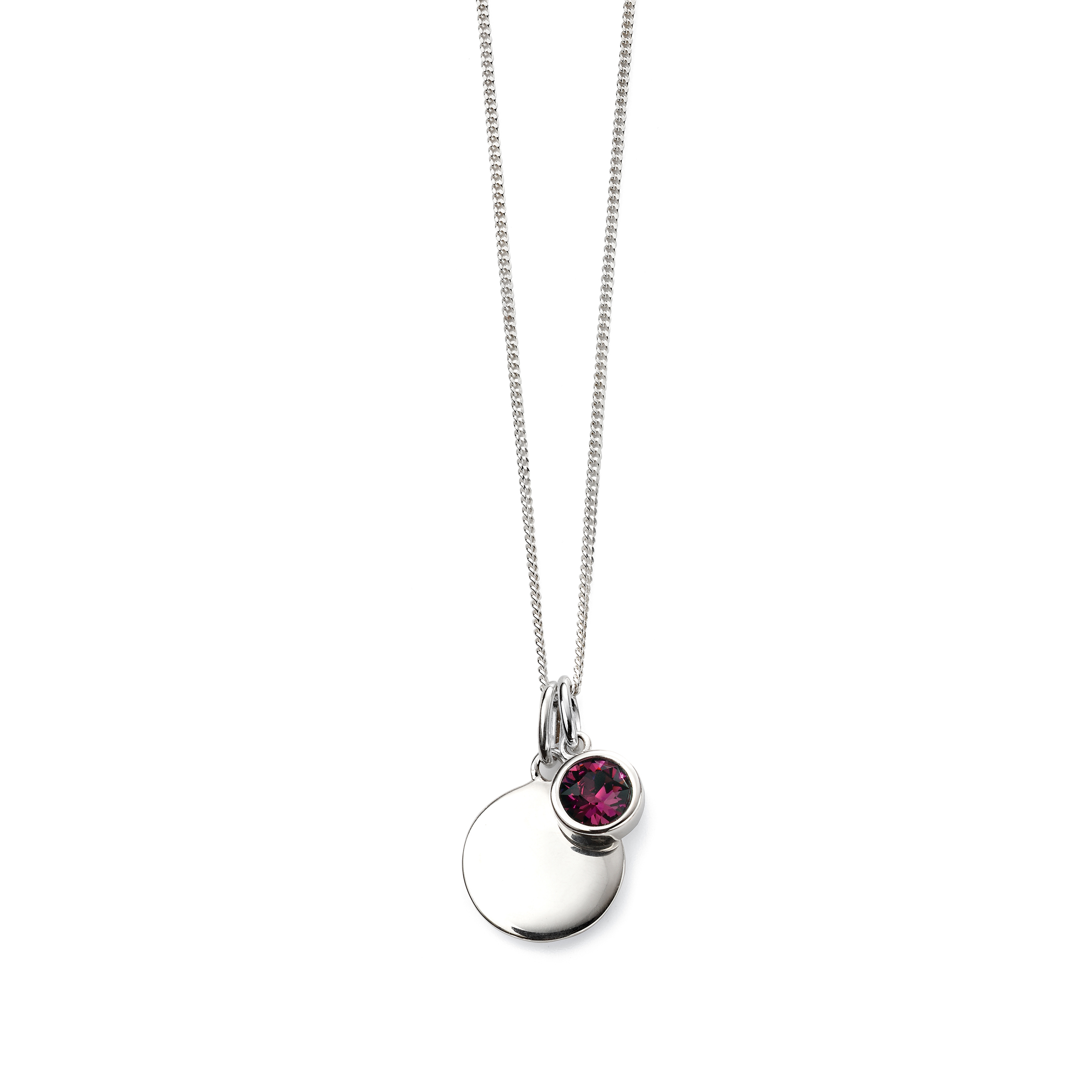 Bezel Setting Round Shape Amethyst With Birthstone Disc Pendant