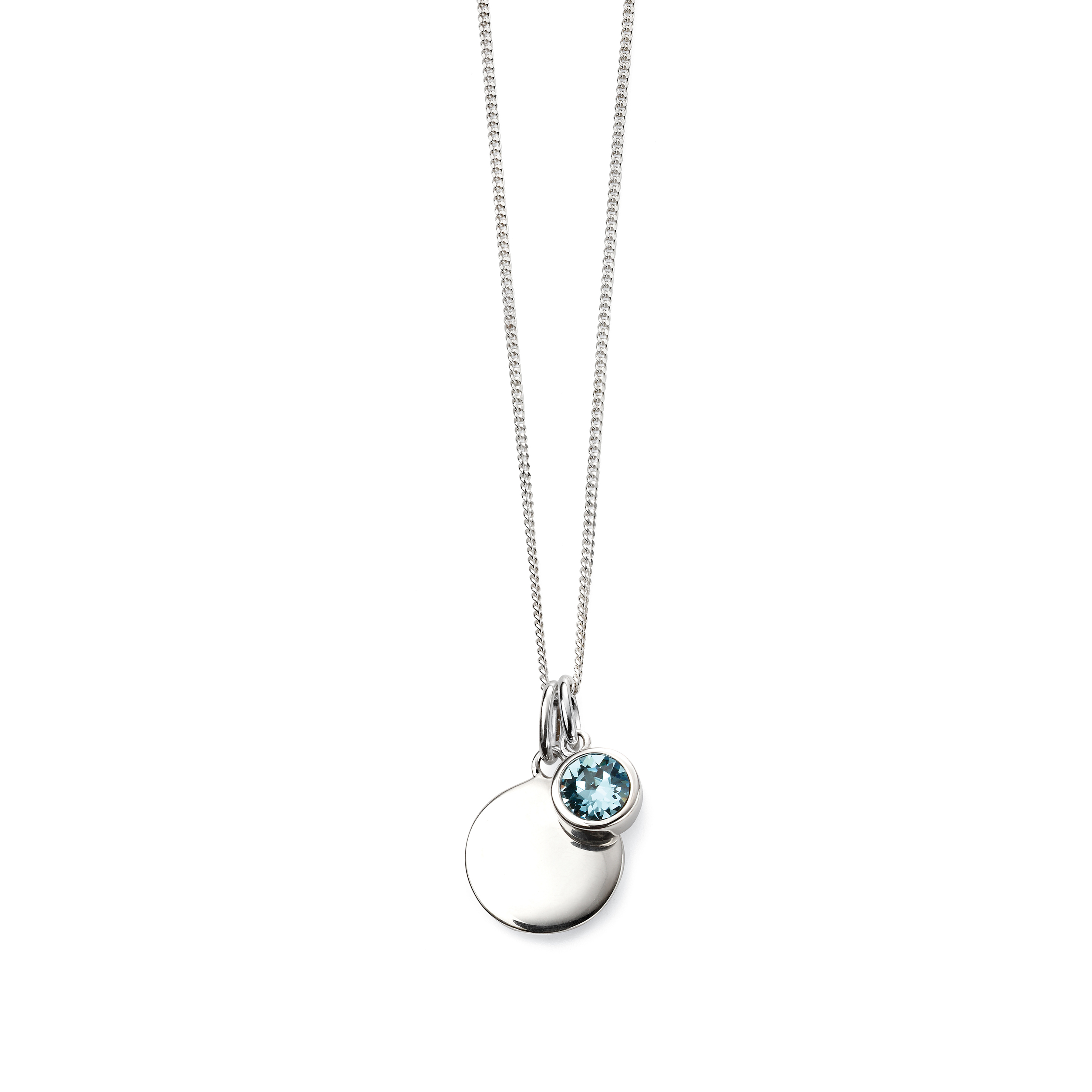bezel setting round shape aquamarine with birthstone disc pendant