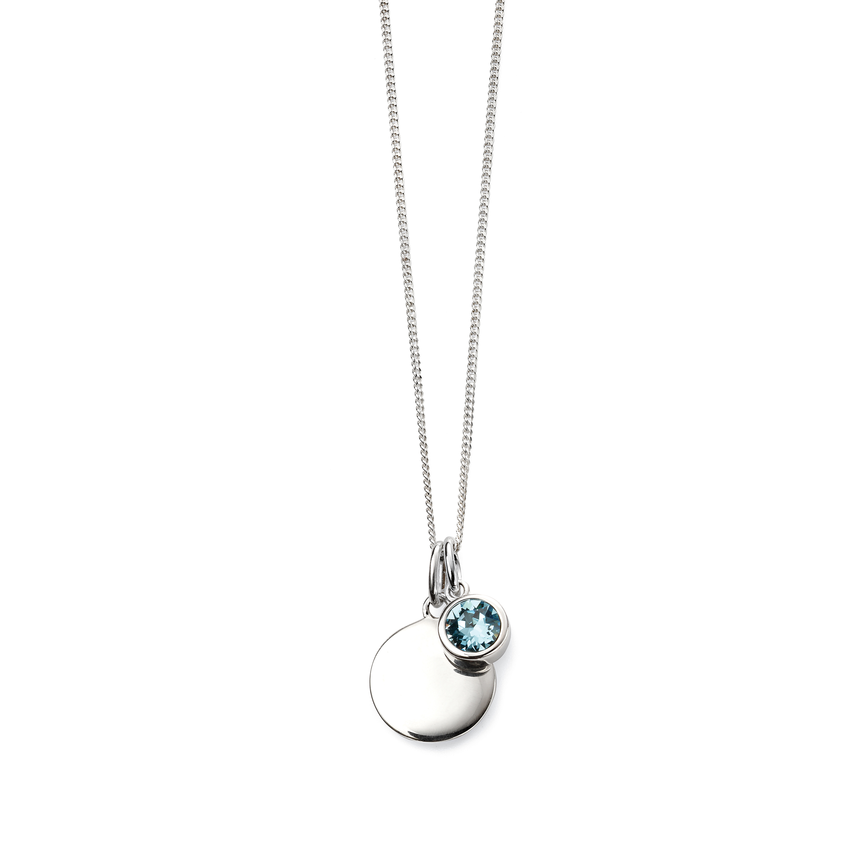 Bezel Setting Round Shape Aquamarine With Birthstone Disc Pendant