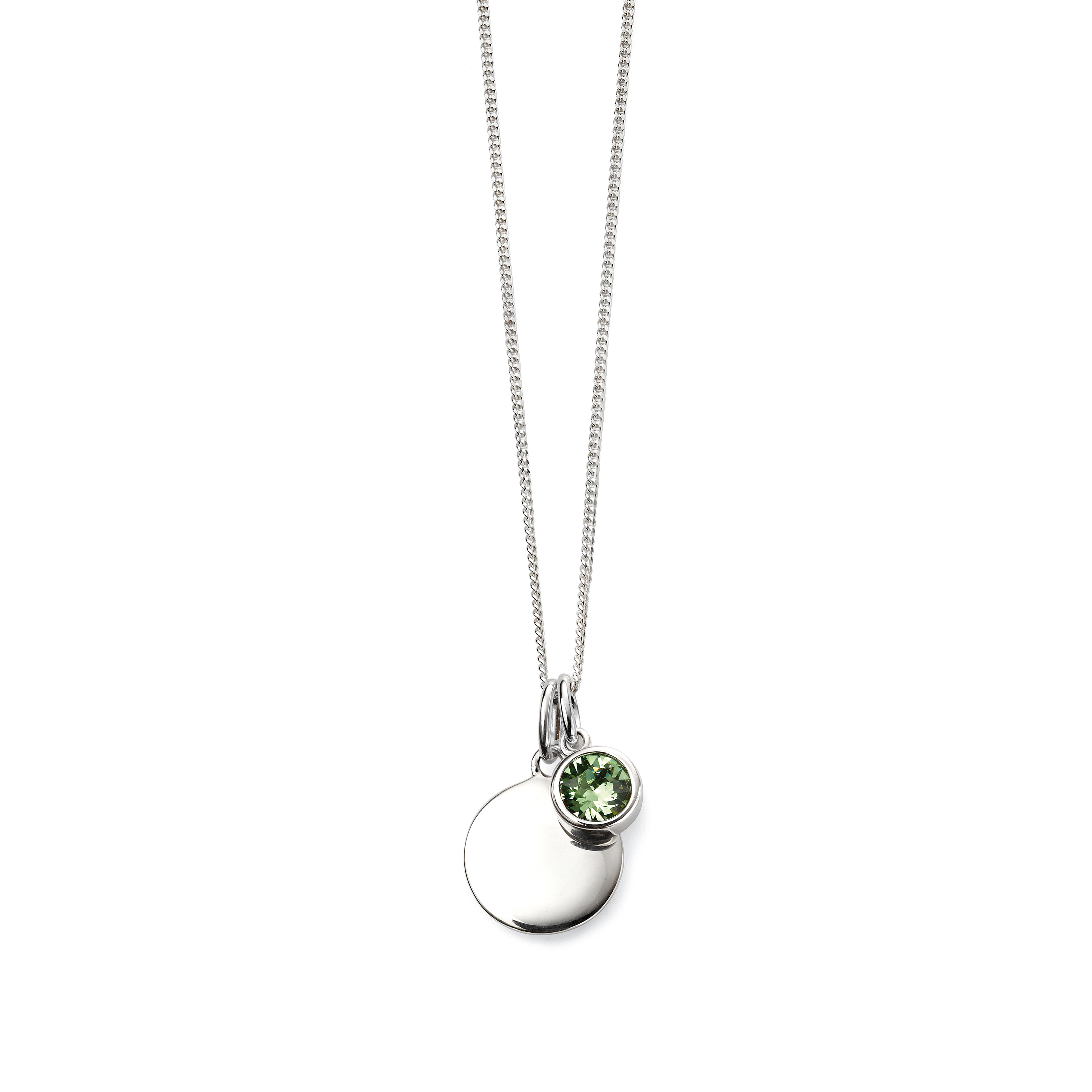 bezel setting round shape peridot with birthstone disc pendant