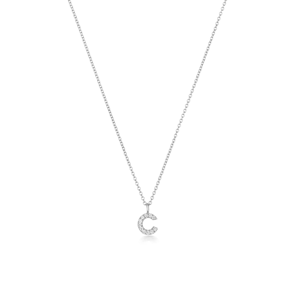 prong setting round shape letter C initial pendant(7.5 MM X 7.5 MM)
