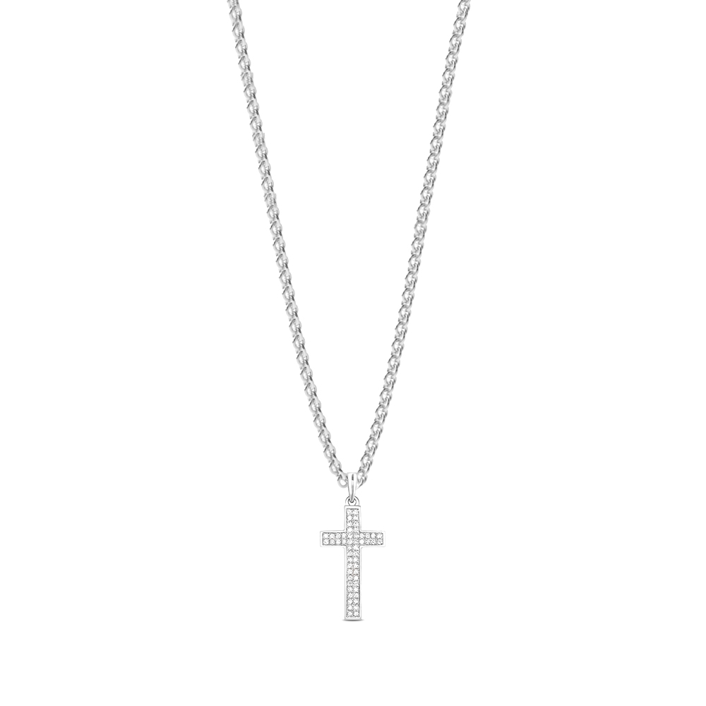 pave setting round shape diamond cross pendant(12 MM X 28 MM)