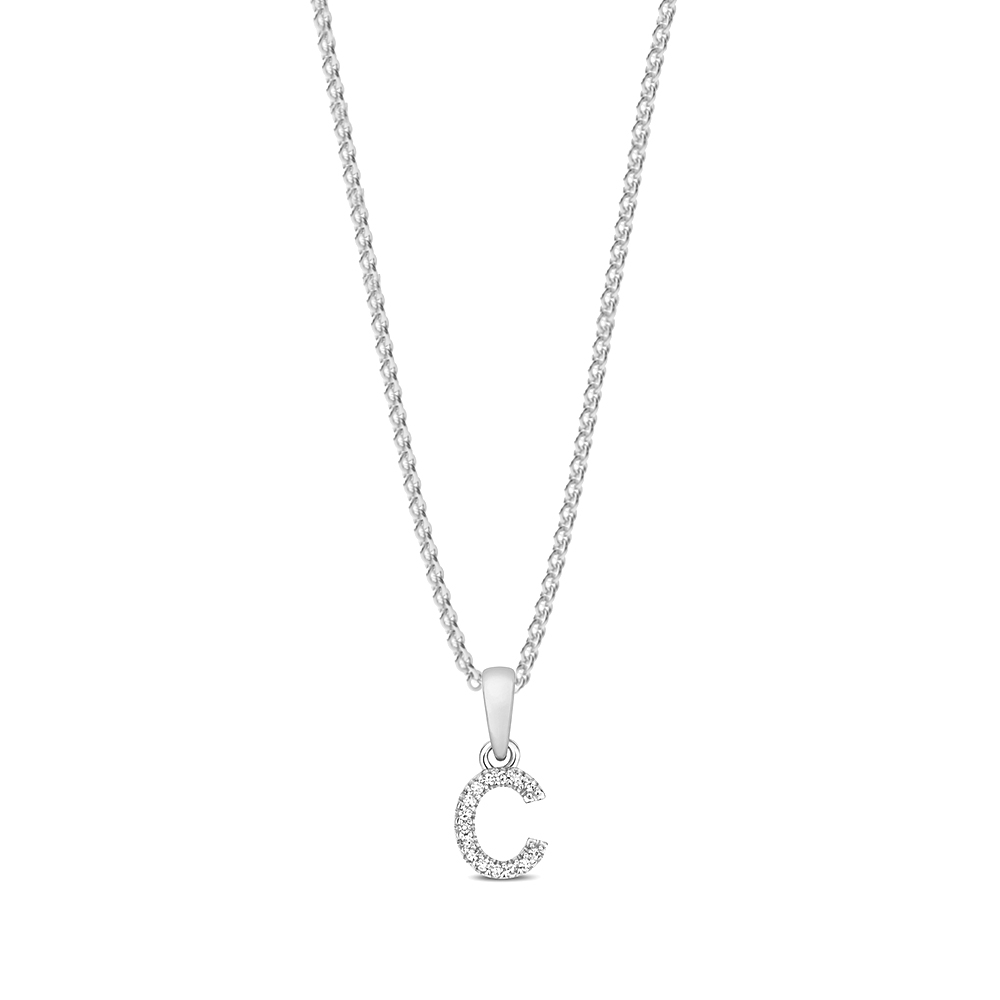 prong setting round shape letter C initial pendant(5 MM X 12 MM)
