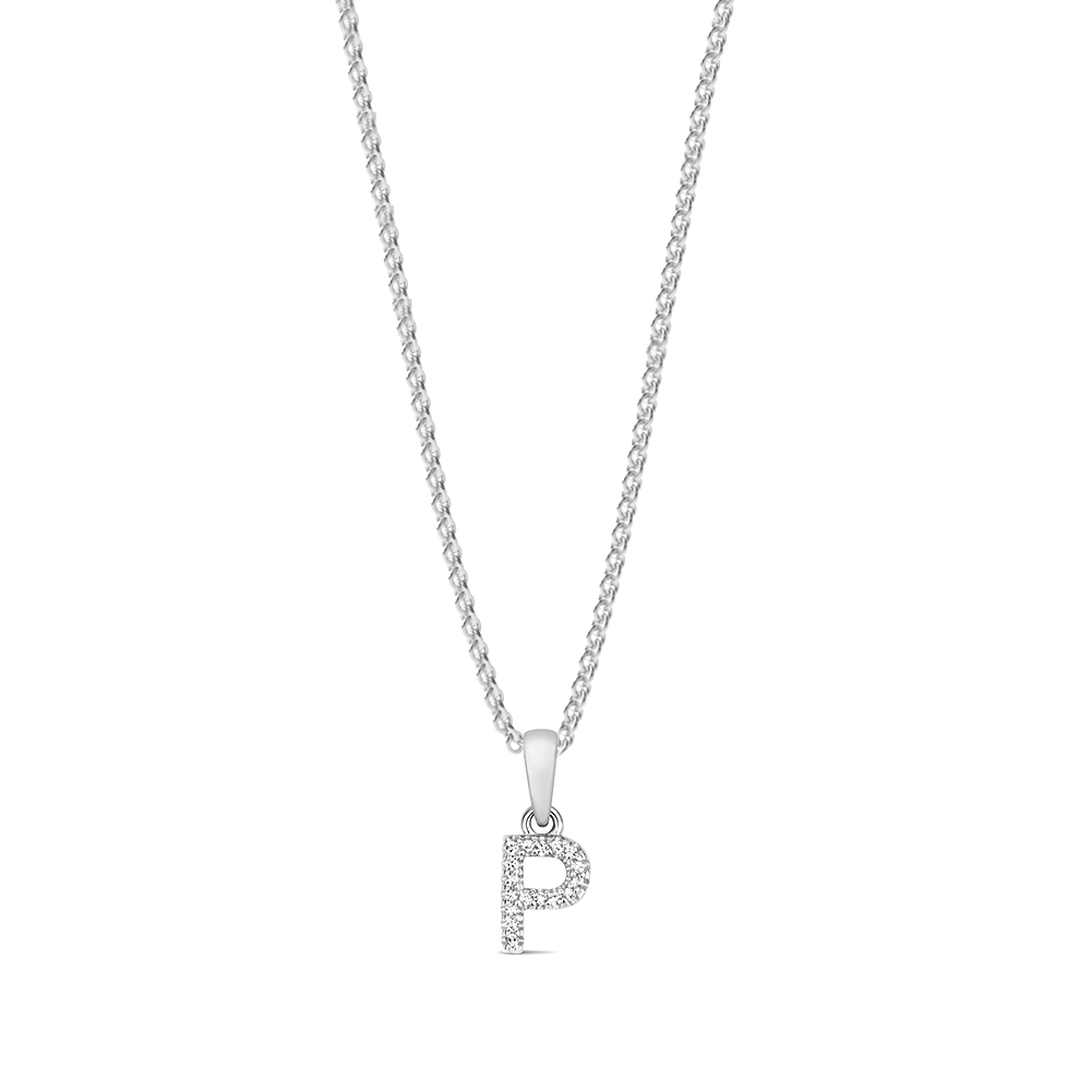 prong setting round shape letter P initial pendant(5 MM X 12 MM)