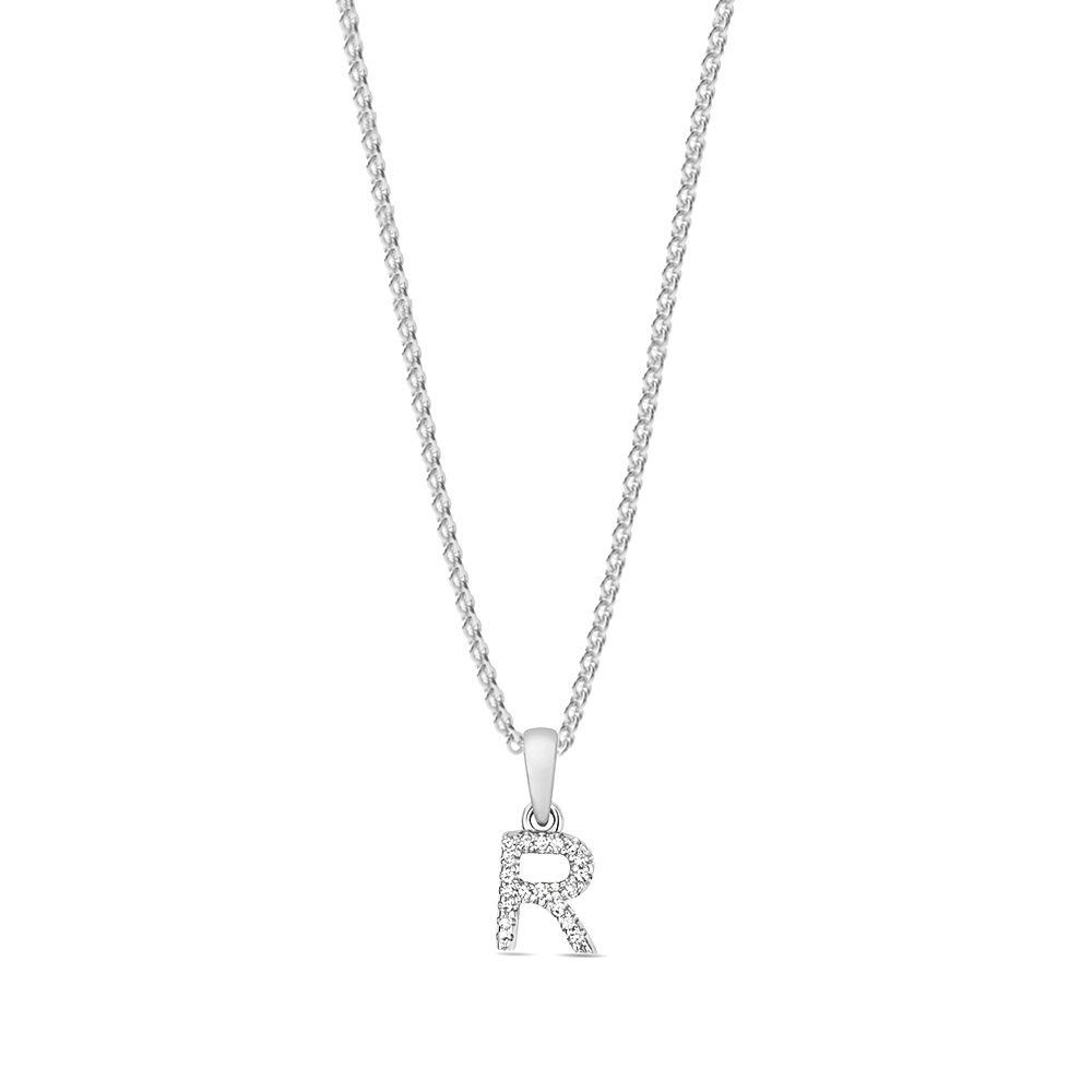 Prong Setting Round Shape Letter R Initial Pendant(5 Mm X 12 Mm)