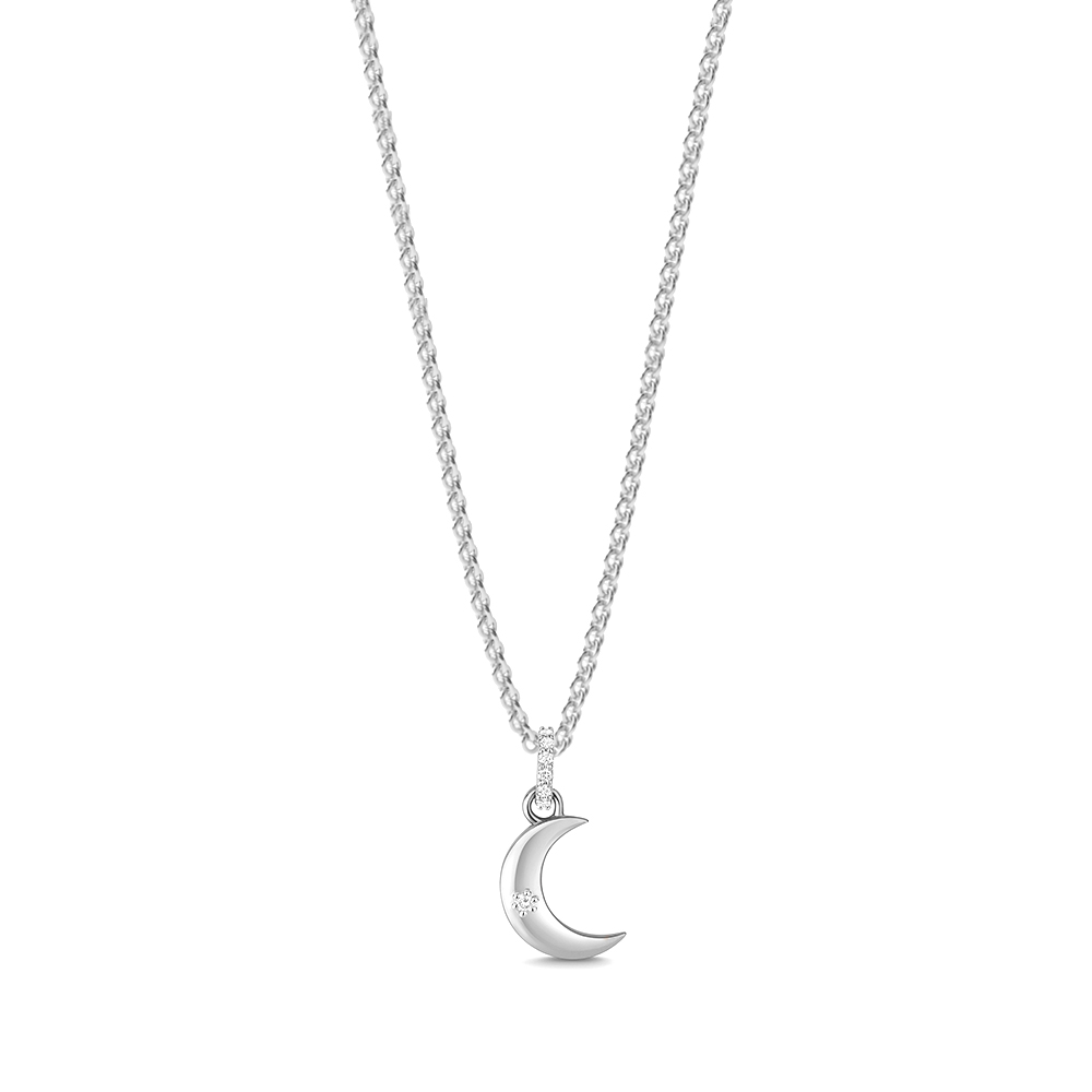 prong setting round shape half moon design diamond pendant(10 MM X 19 MM)
