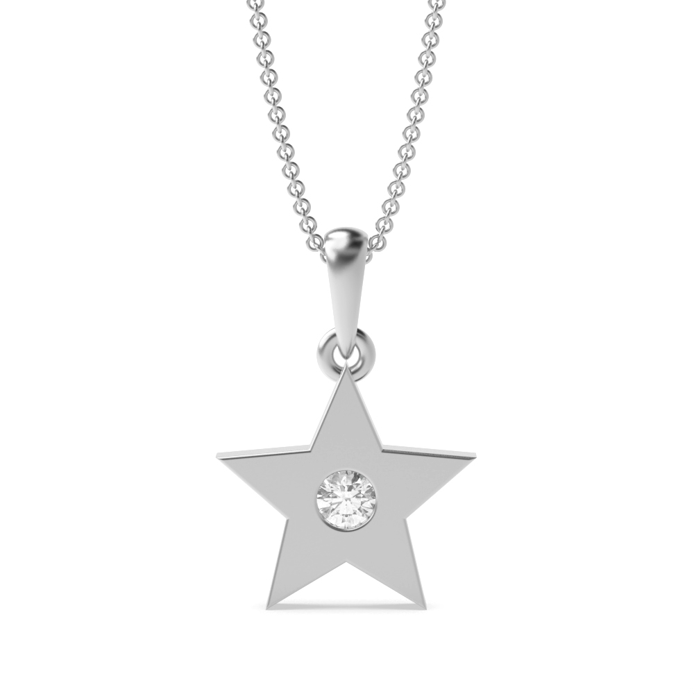 flush setting round shape star design diamond pendant(6 MM X 14 MM)