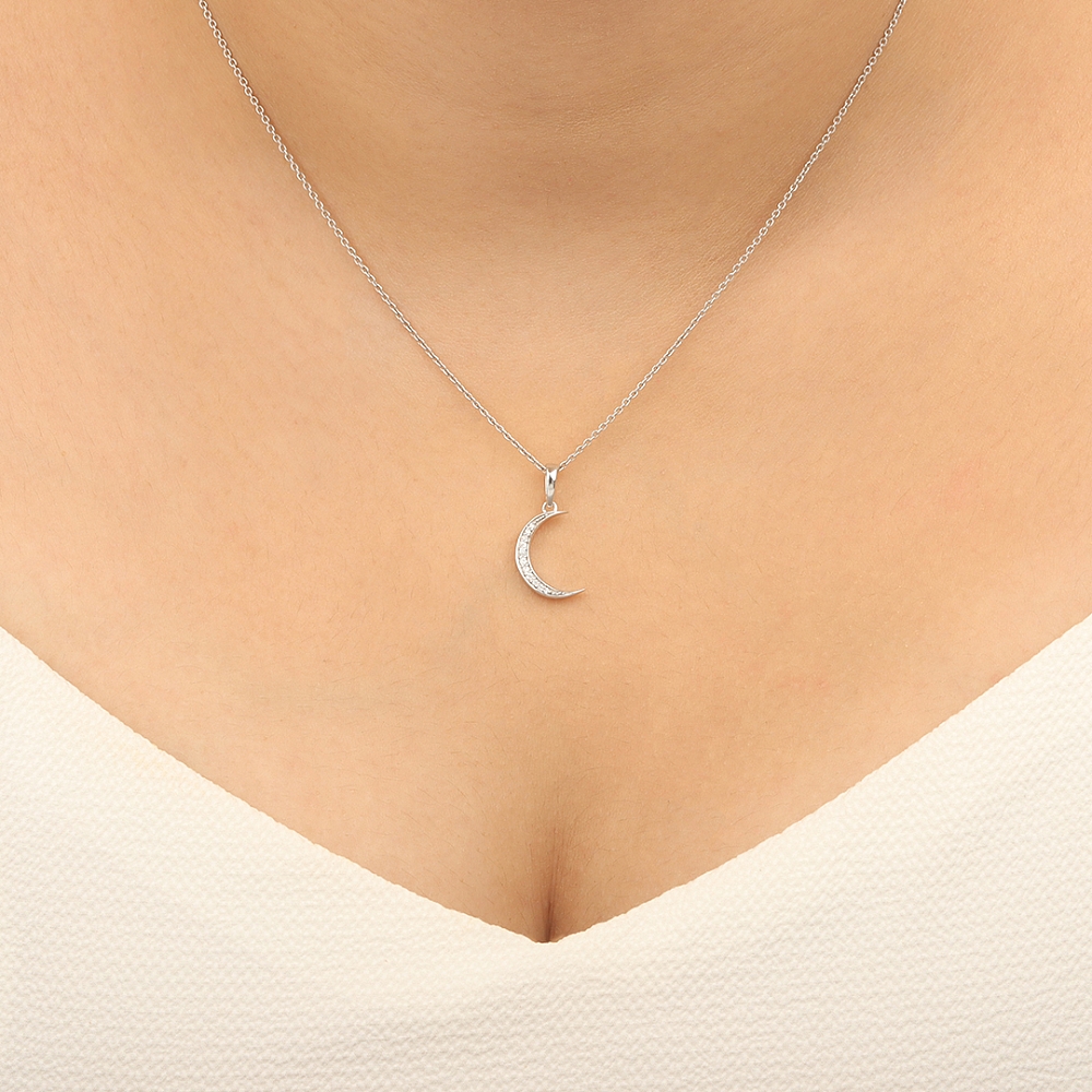 Pave Setting Round Elevate your elegance with moon Designer Pendant Necklaces