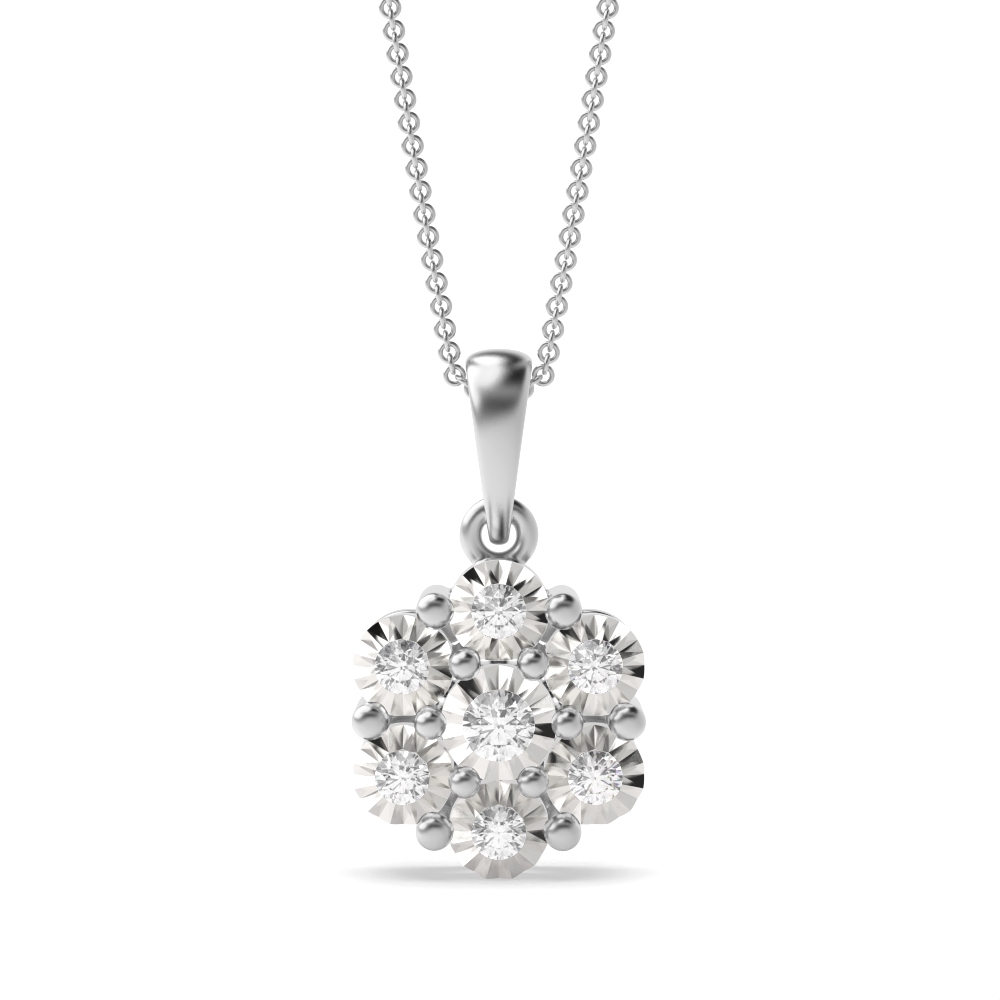 prong setting round shape illusion plate Lab Grown Diamond stud pendant(10 MM X 18 MM)