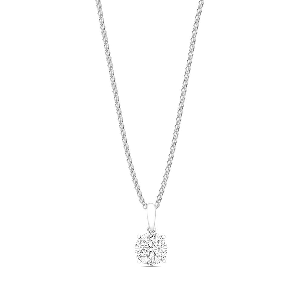 prong setting round diamond flower cluster pendant 