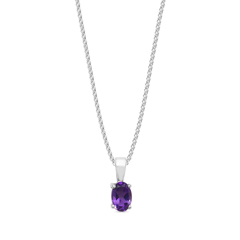 4 prong setting oval shape amethyst gemstone pendant