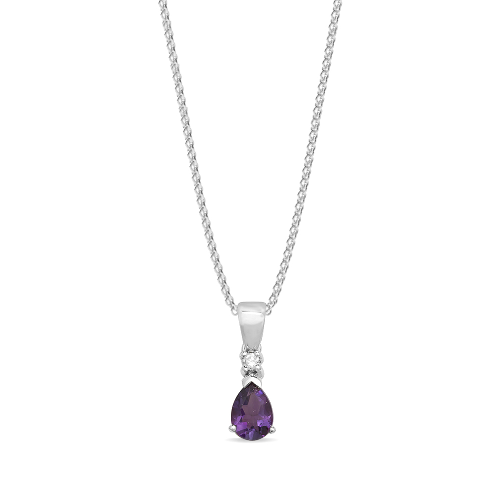 prong setting pear shape amethyst gemstone and diamond pendant(5 MM X 16 MM)