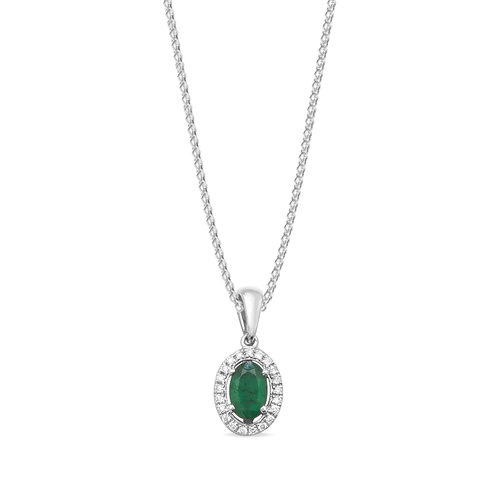 prong setting oval shape emerald gemstone and side stone pendant(8 MM X 17 MM)