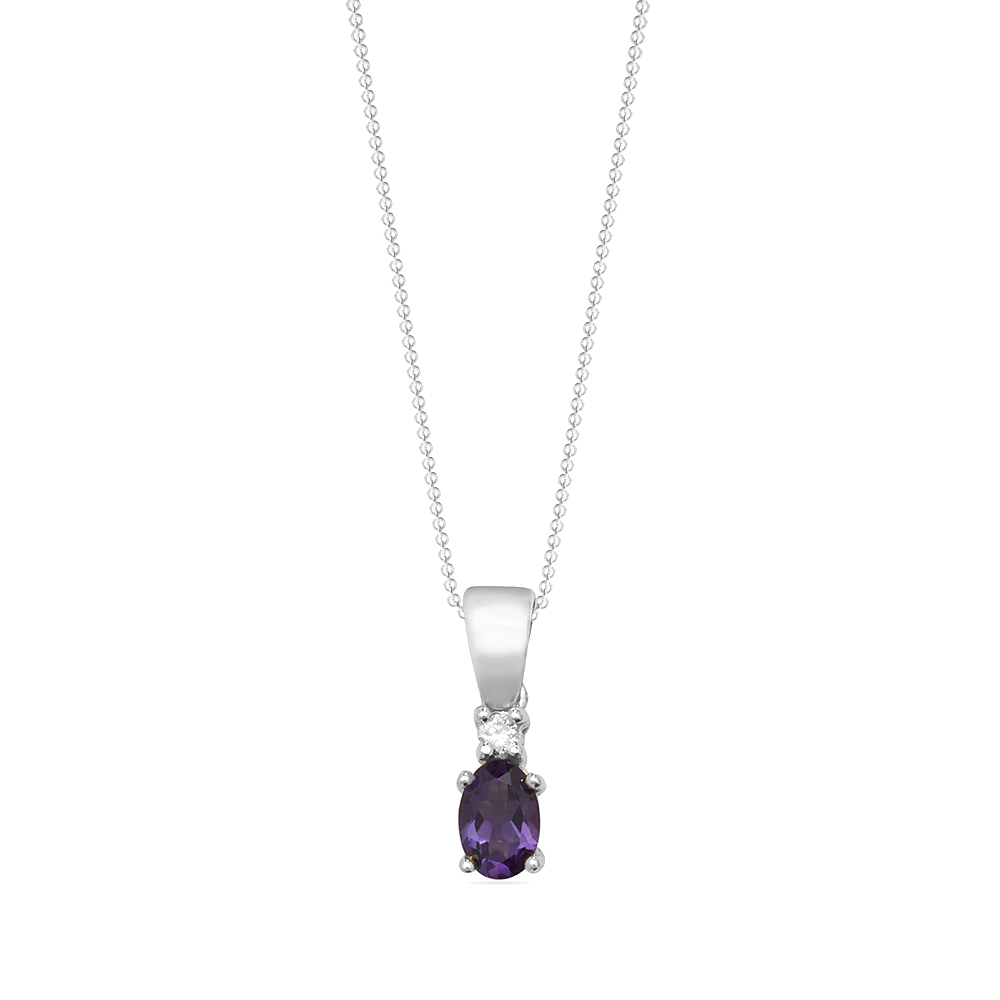 4 prong setting oval shape amethyst gemstone and side stone pendant