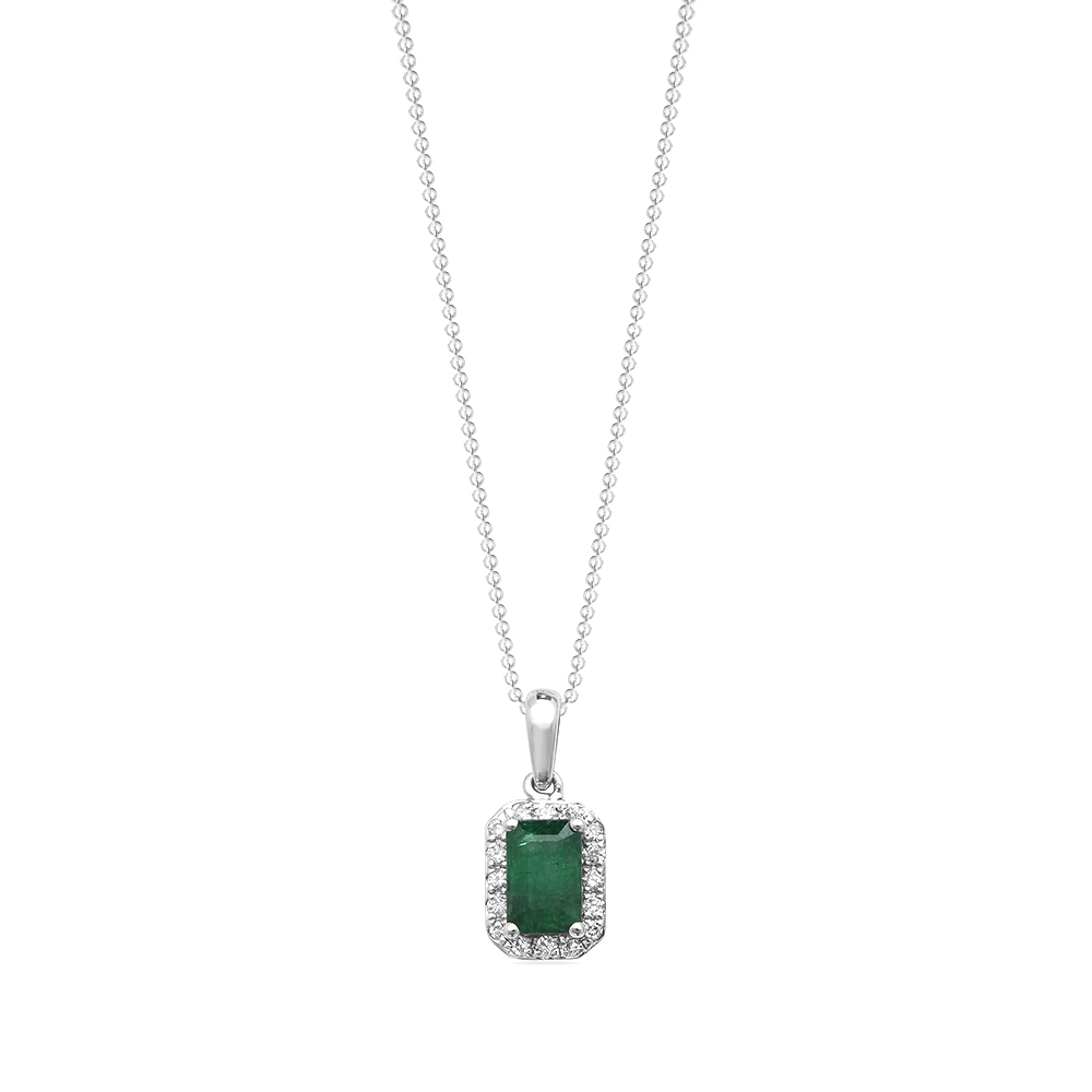 4 prong setting emerald shape emerald gemstone and side stone pendant(6 MM X 15 MM)