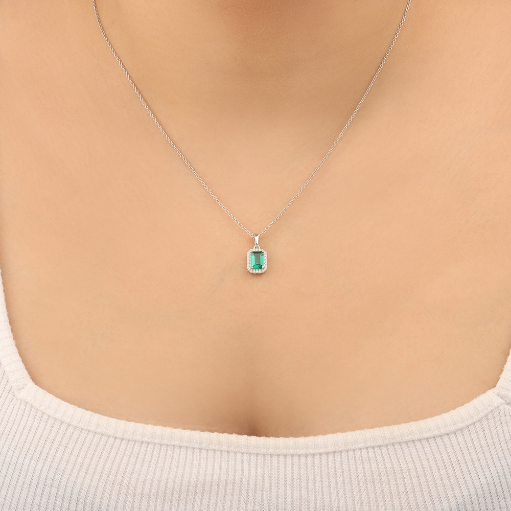 4 Prong Emerald Yellow Gold Solid bail basket set Gemstone Pendant Necklaces