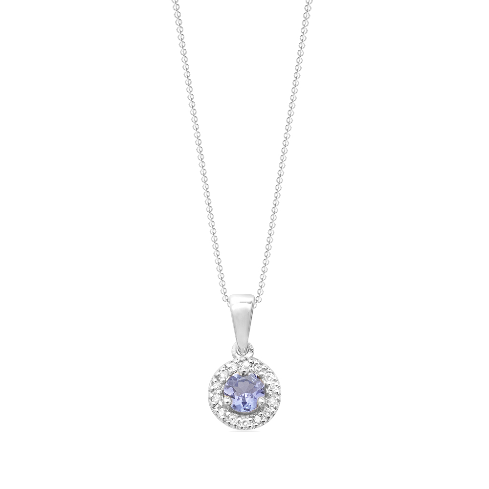 3 prong setting round shape tanzanite gemstone and side stone  pendant