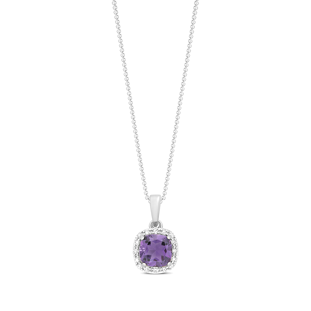 4 prong setting cushion shape amethyst gemstone and side stone pendant(8.0MM X 14.0MM)