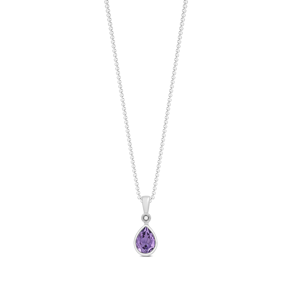 bezel setting pear shape amethyst gemstone and diamond pendant(6 MM X 16 MM)