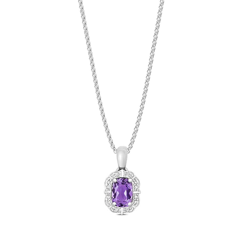 prong setting cushion shape amethyst gemstone and side stone pendant(8 MM X 16 MM)