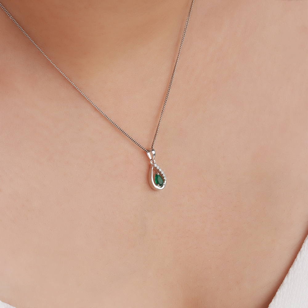 Prong Pear WhisperWave Emerald Gemstone Pendant Necklace