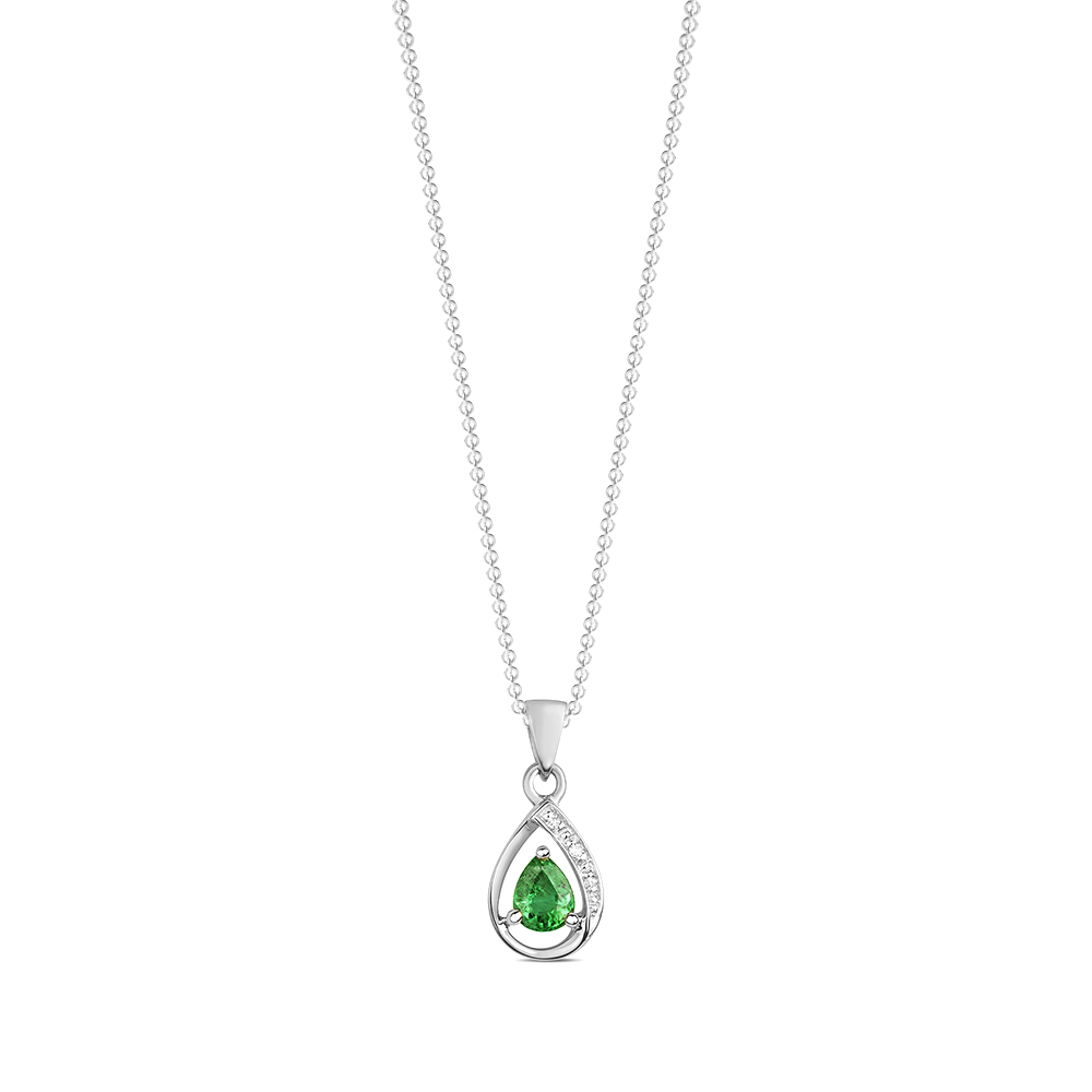 3 prong setting pear shape emerald gemstone and side stone pendant(6.5 MM X 16 MM)