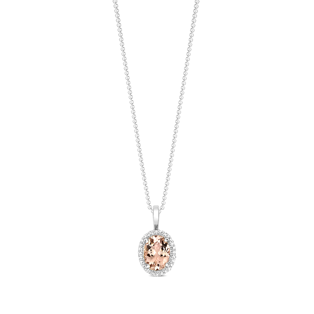 prong setting oval shape morganite gemstone and side stone pendant(8.5 MM X 16 MM)