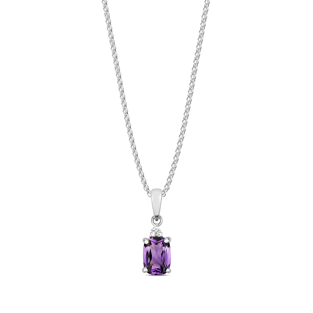 prong setting cushion shape amethyst gemstone and side stone pendant(5 MM X 16 MM)