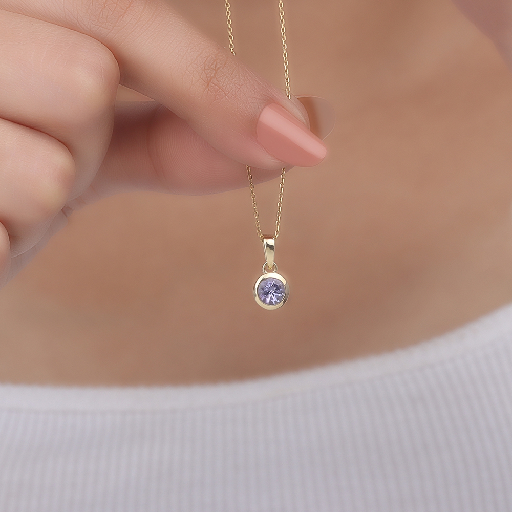 Bezel Setting Round classic bale Tanzanite Solitaire Pendant Necklace