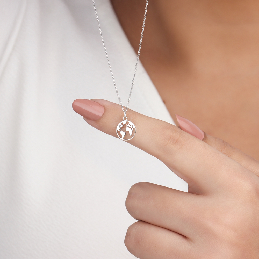 plain metal world map? Personalise Pendant Necklace