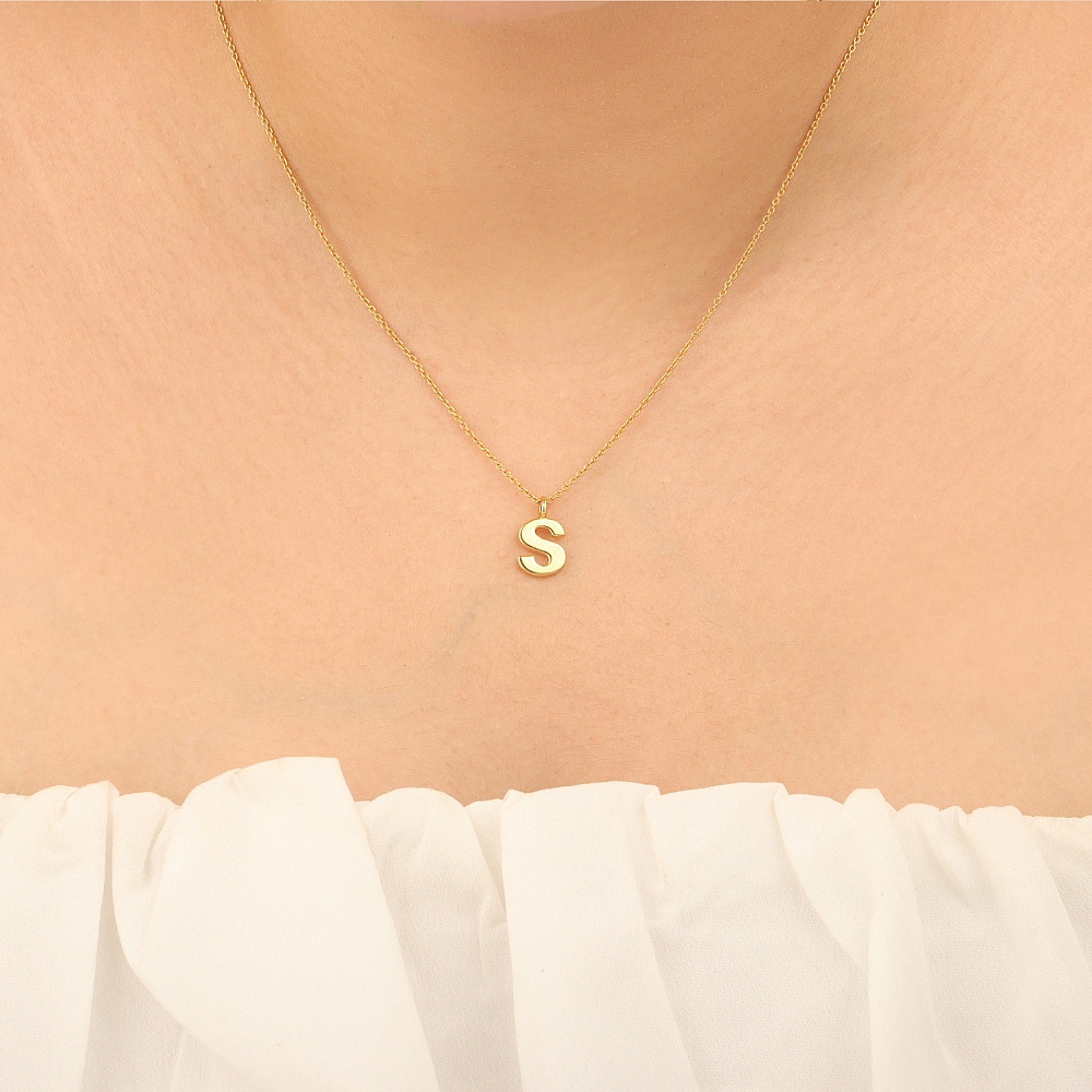 Yellow Gold solid S linked Pendant Necklaces