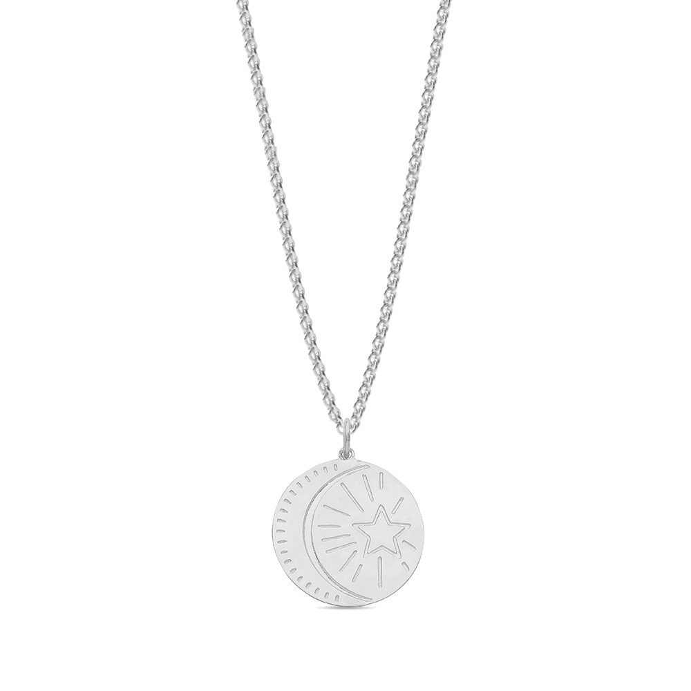 plain metal moon and star design disc pendant