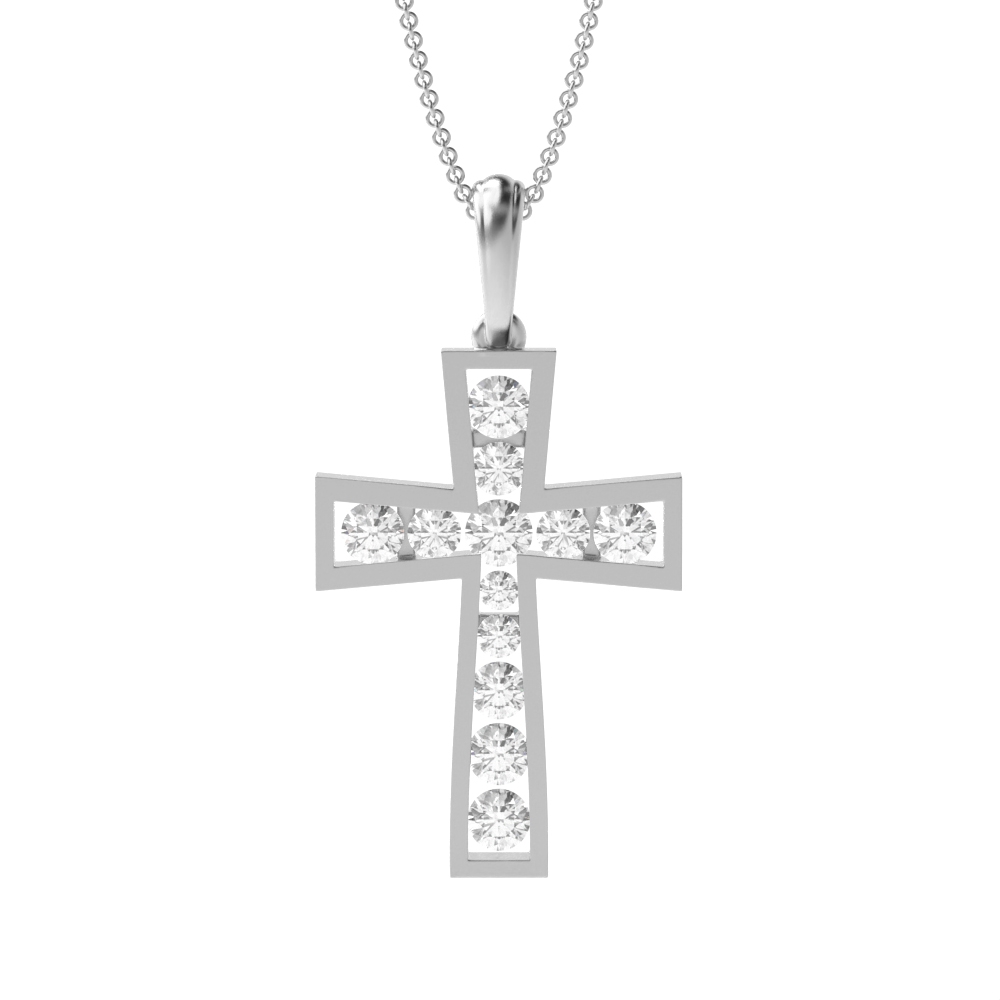 channel setting enhances the beauty of round Moissanite cross pendant