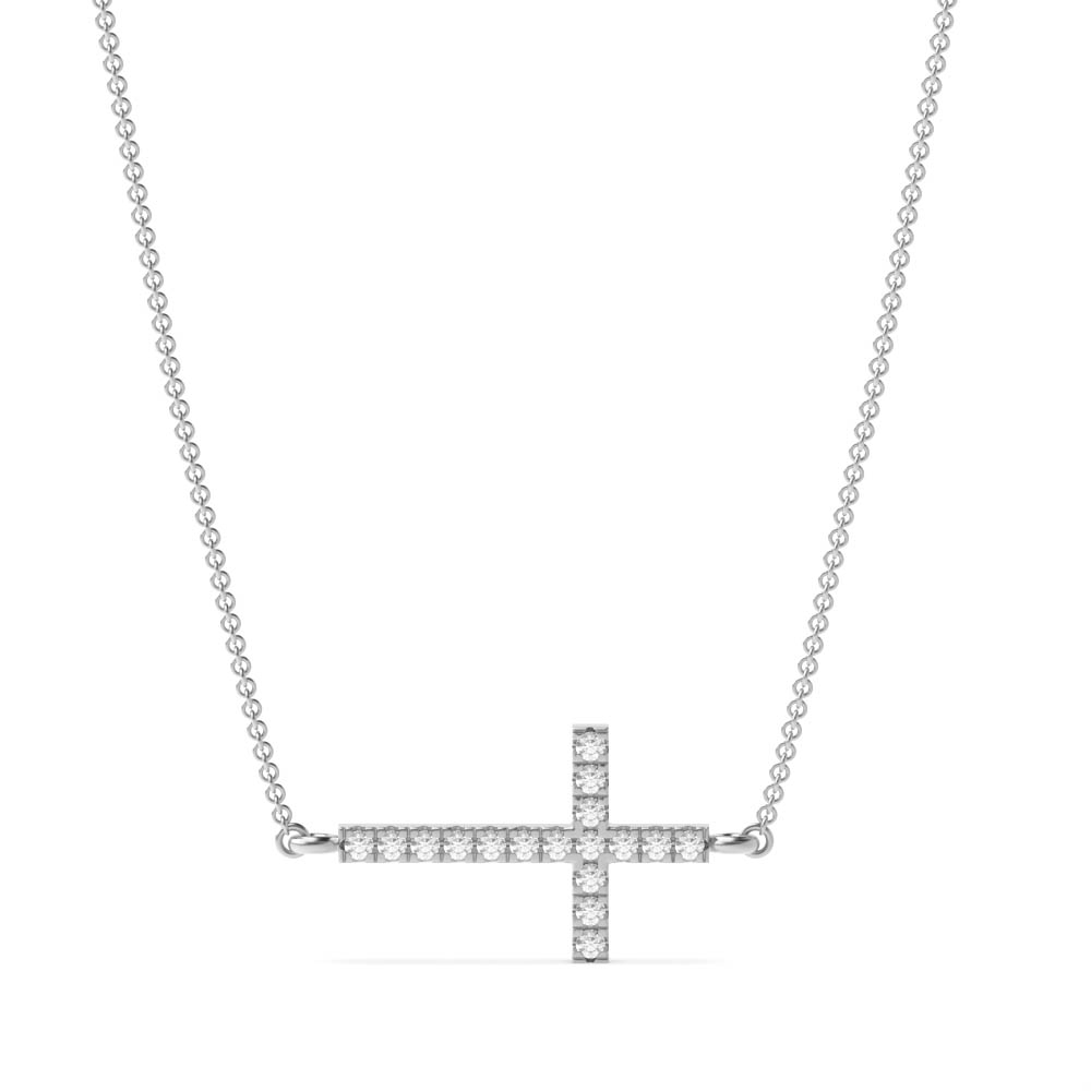 prong setting round diamond sideways cross pendant