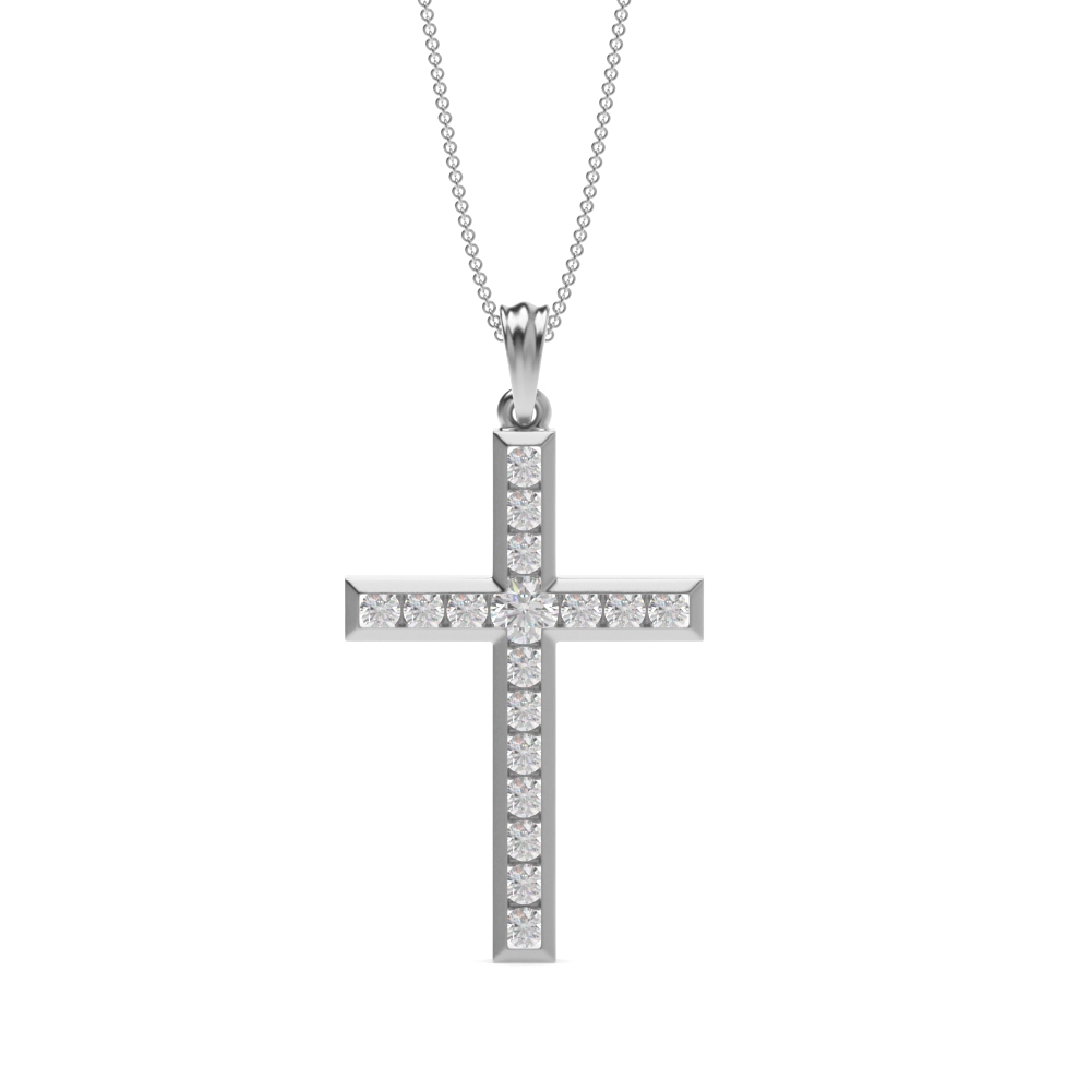 channel setting round shape Lab Grown Diamond cross pendant